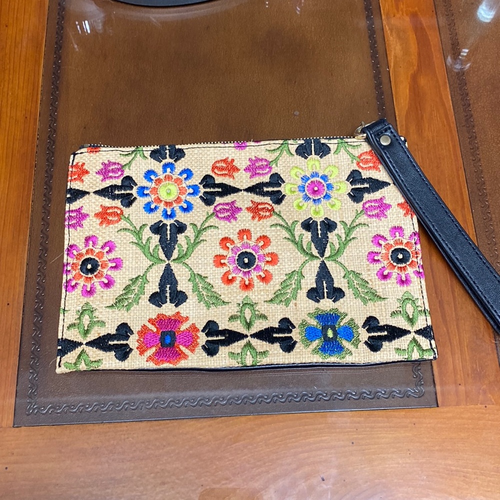 INC boho floral embroidery wrist  hand bag